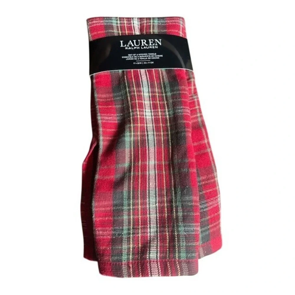 Lauren Ralph Lauren Red Plaid Kitchen Towels Set of 2 Cotton 17x28 Holiday Decor